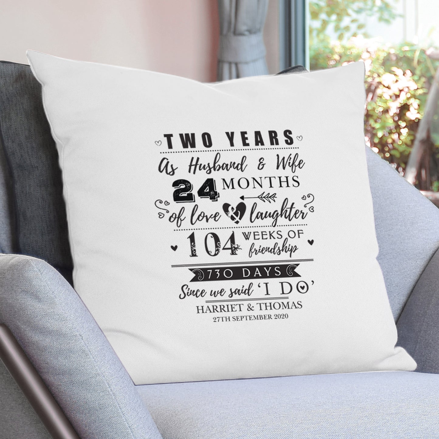 Cotton 2nd Anniversary Gift - Personalised Cushion
