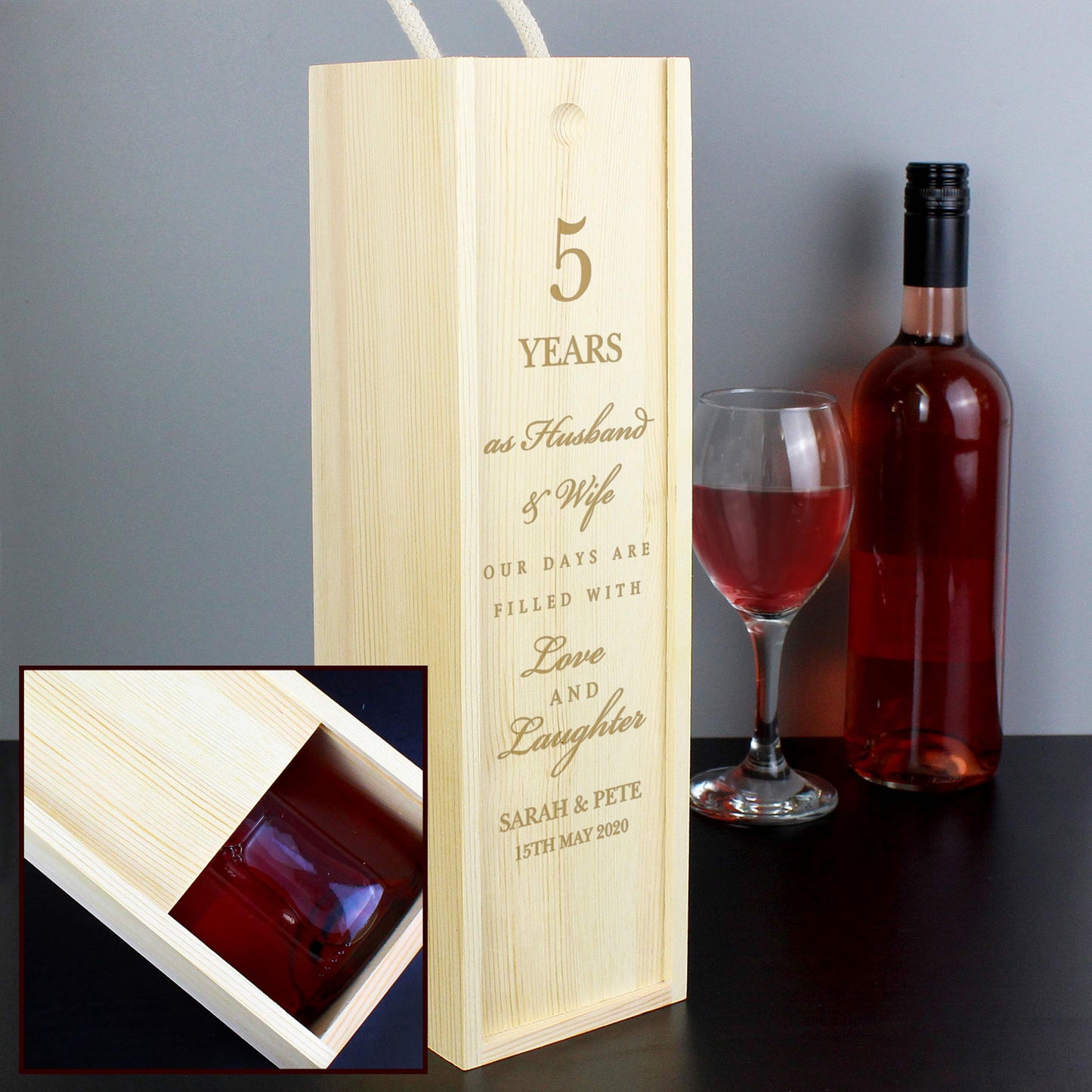 Anniversary Gift - Personalised Wooden Wine Bottle Box