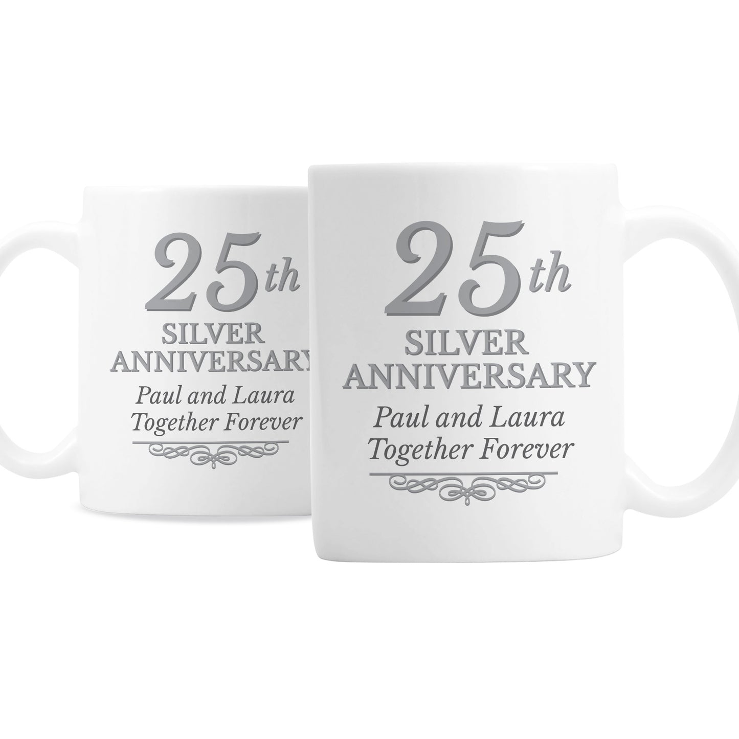 Silver 25th Anniversary Gift - Personalised Mug Set