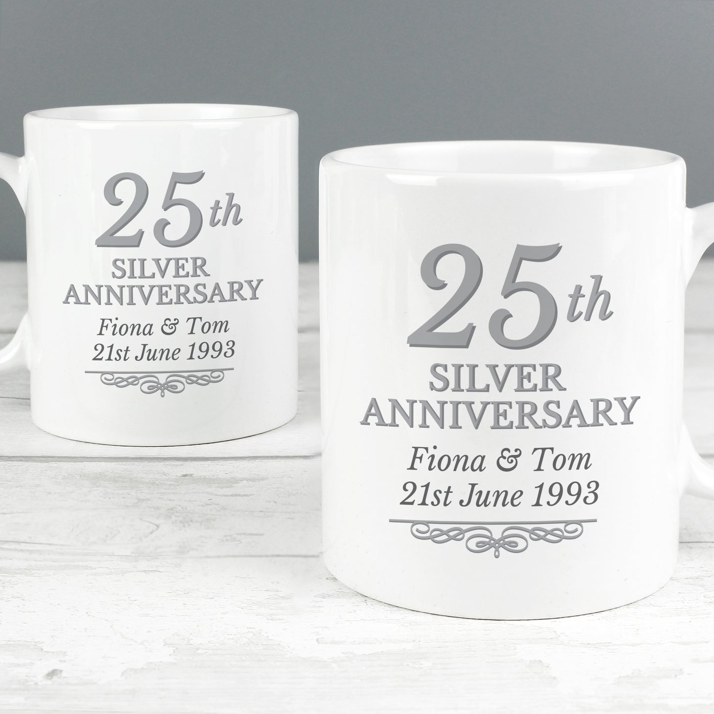 Silver 25th Anniversary Gift - Personalised Mug Set