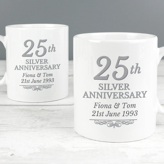 Silver 25th Anniversary - Personalised Mug Set