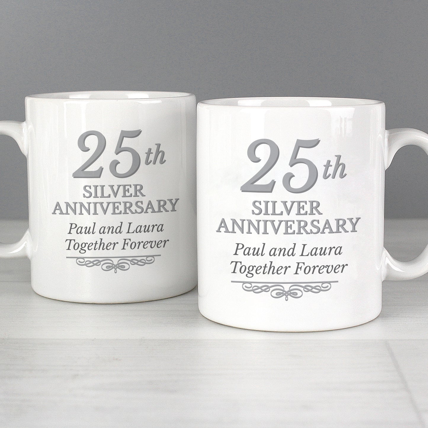 Silver 25th Anniversary Gift - Personalised Mug Set