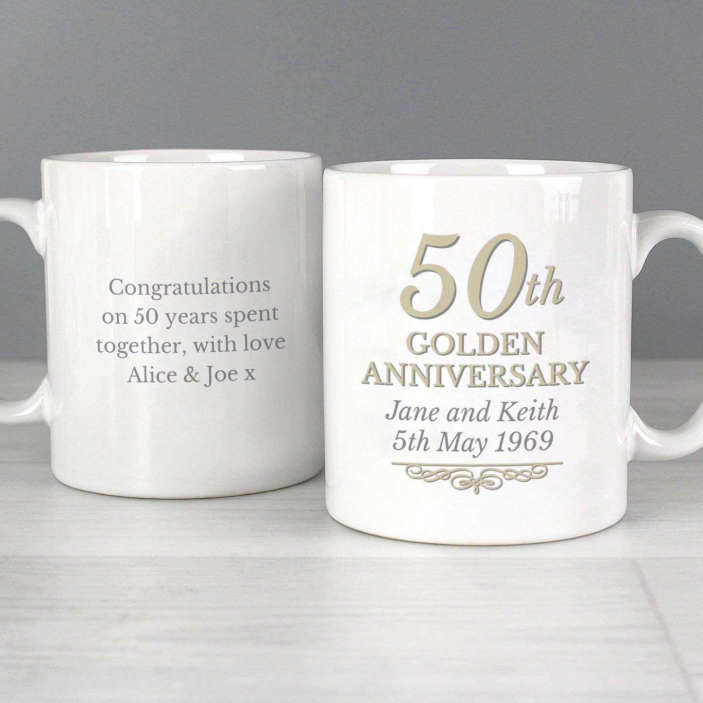 Golden 50th Anniversary Gift - Personalised Mug Set