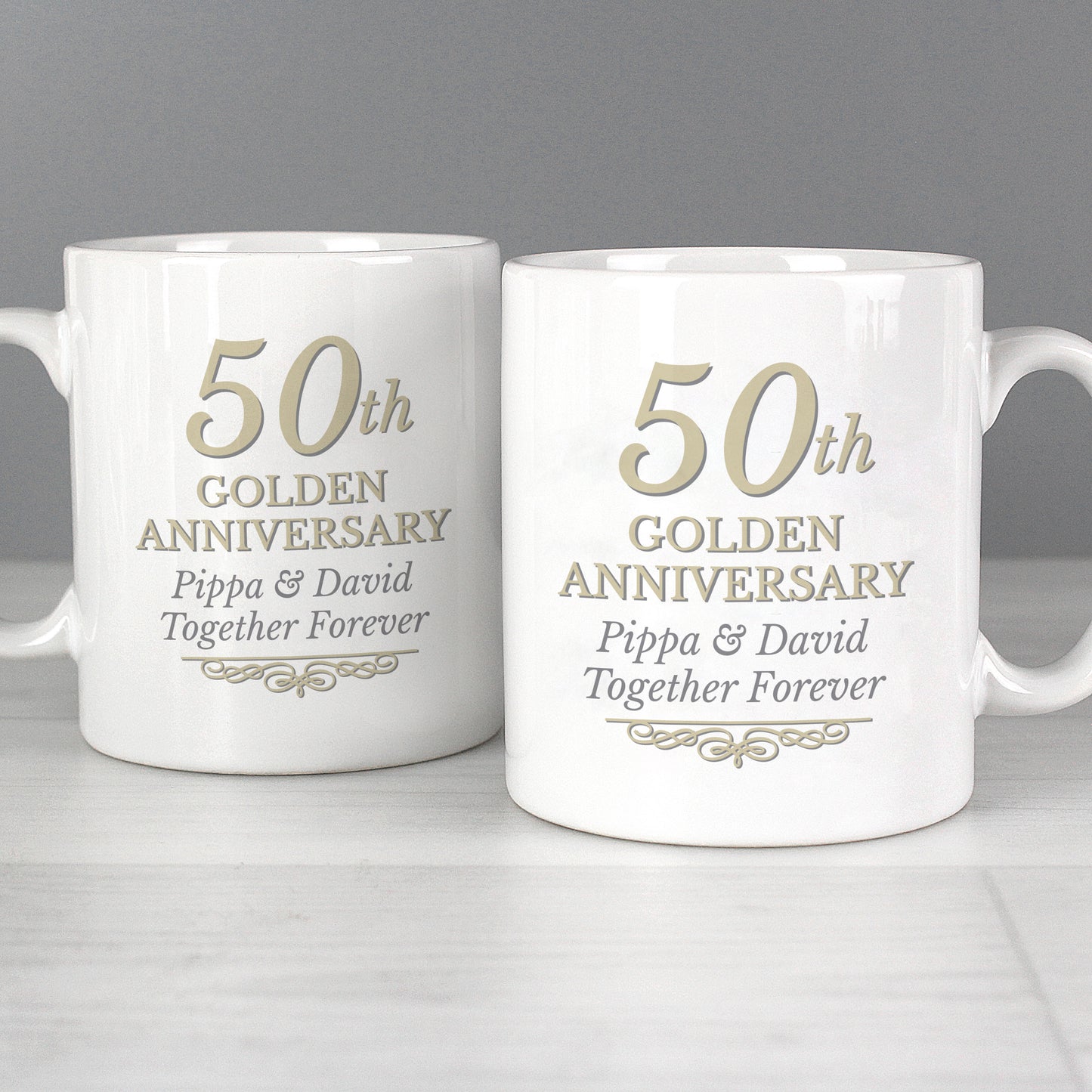Golden 50th Anniversary Gift - Personalised Mug Set