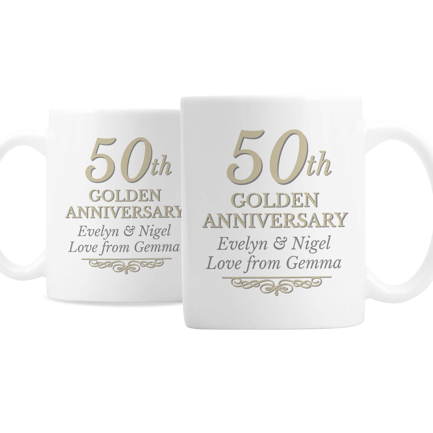 Golden 50th Anniversary Gift - Personalised Mug Set