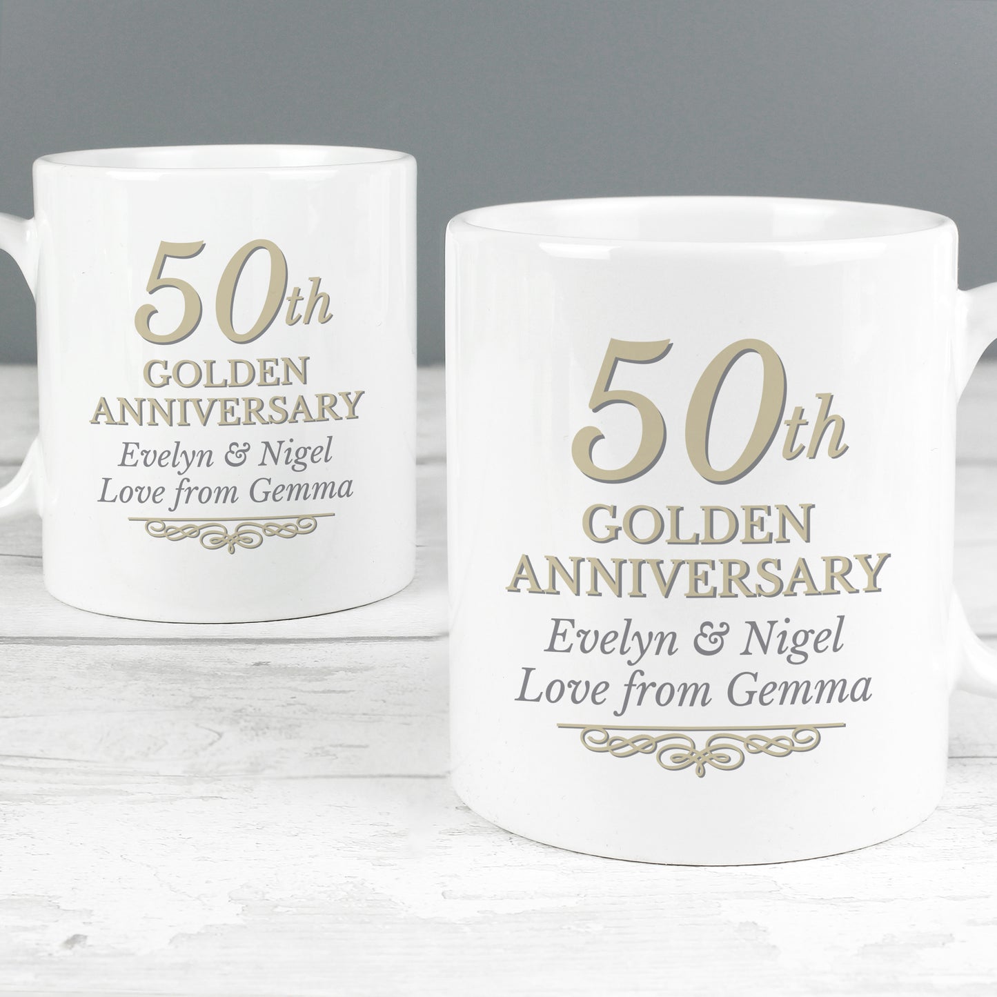 Golden 50th Anniversary Gift - Personalised Mug Set