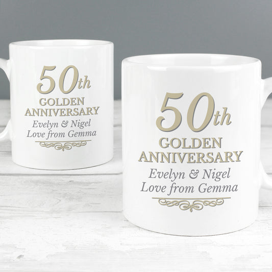 Golden 50th Anniversary - Personalised Mug Set