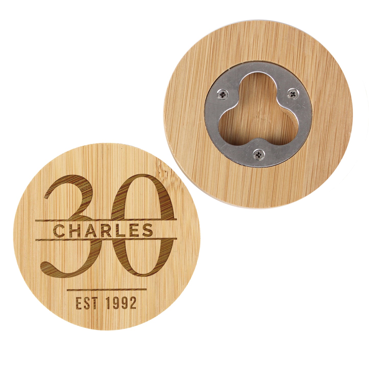 Personalised 30th Bamboo Bottle Opener & Coaster