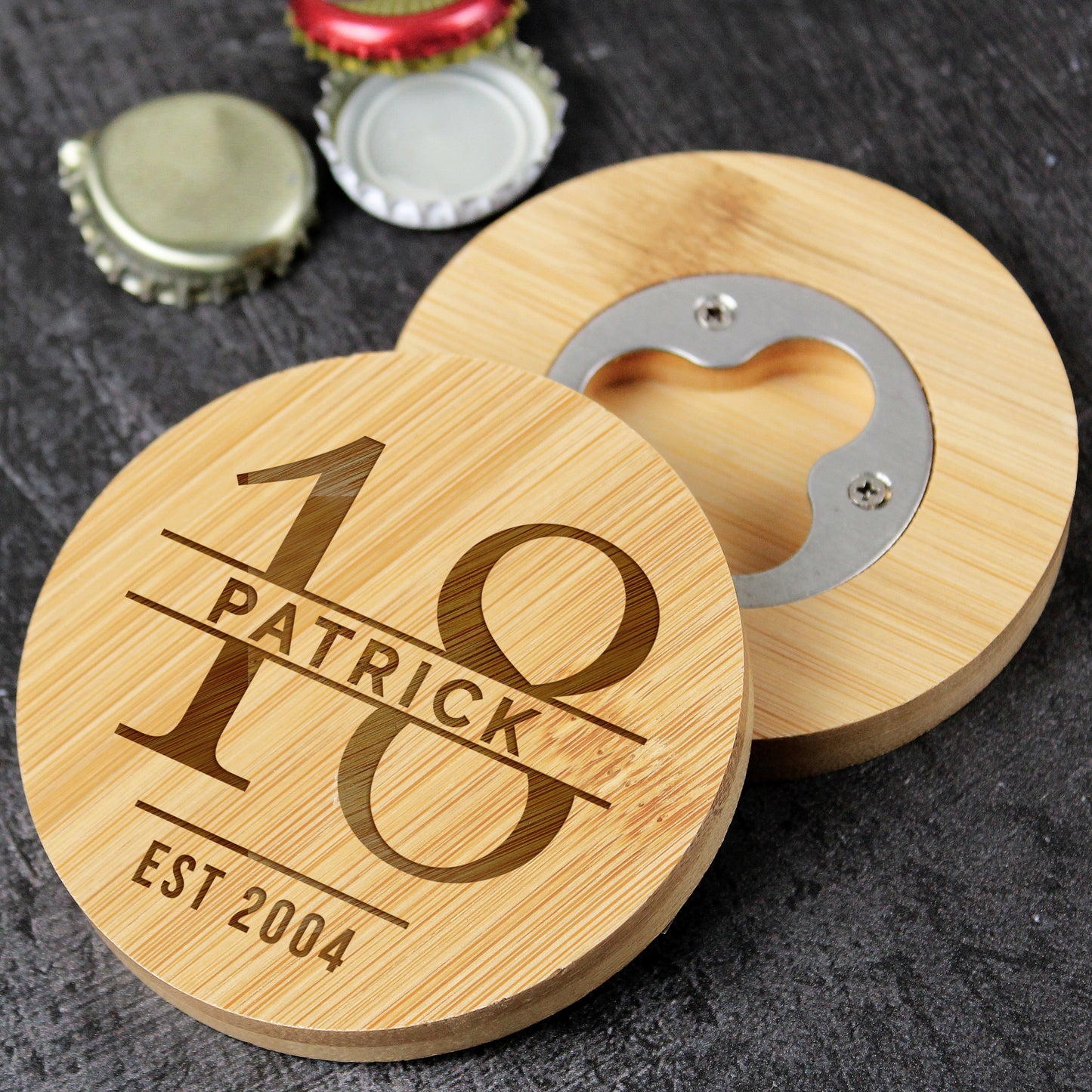 Personalised 18th Bamboo Bottle Opener & Coaster