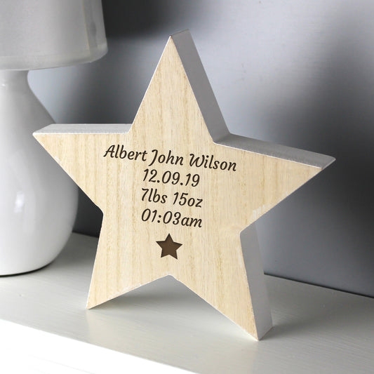 Personalised Star Motif Rustic Wooden Decoration