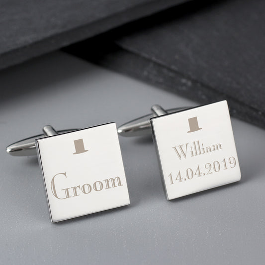 Personalised - Decorative Wedding Groom Square Cufflinks