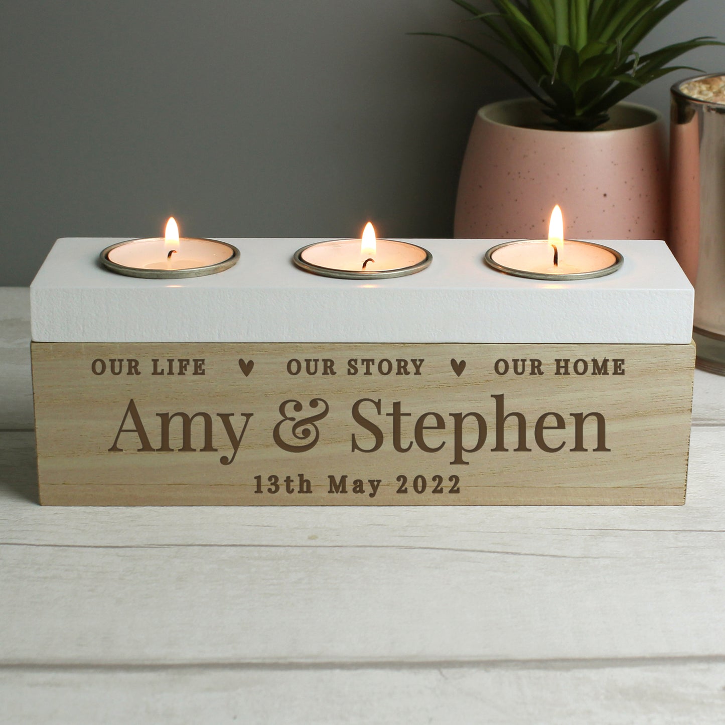 Personalised Our Story Triple Tea light Box