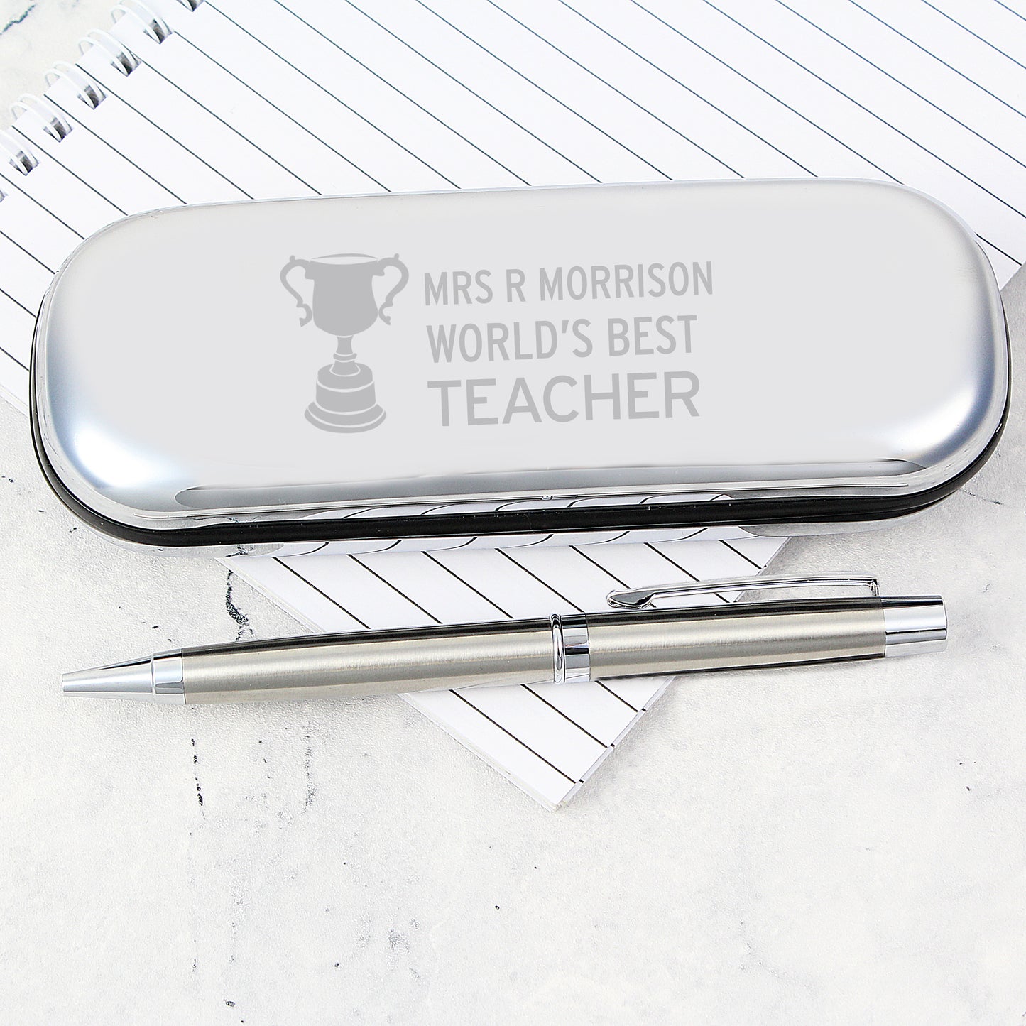 Personalised Teacher Trophy Pen & Box Set