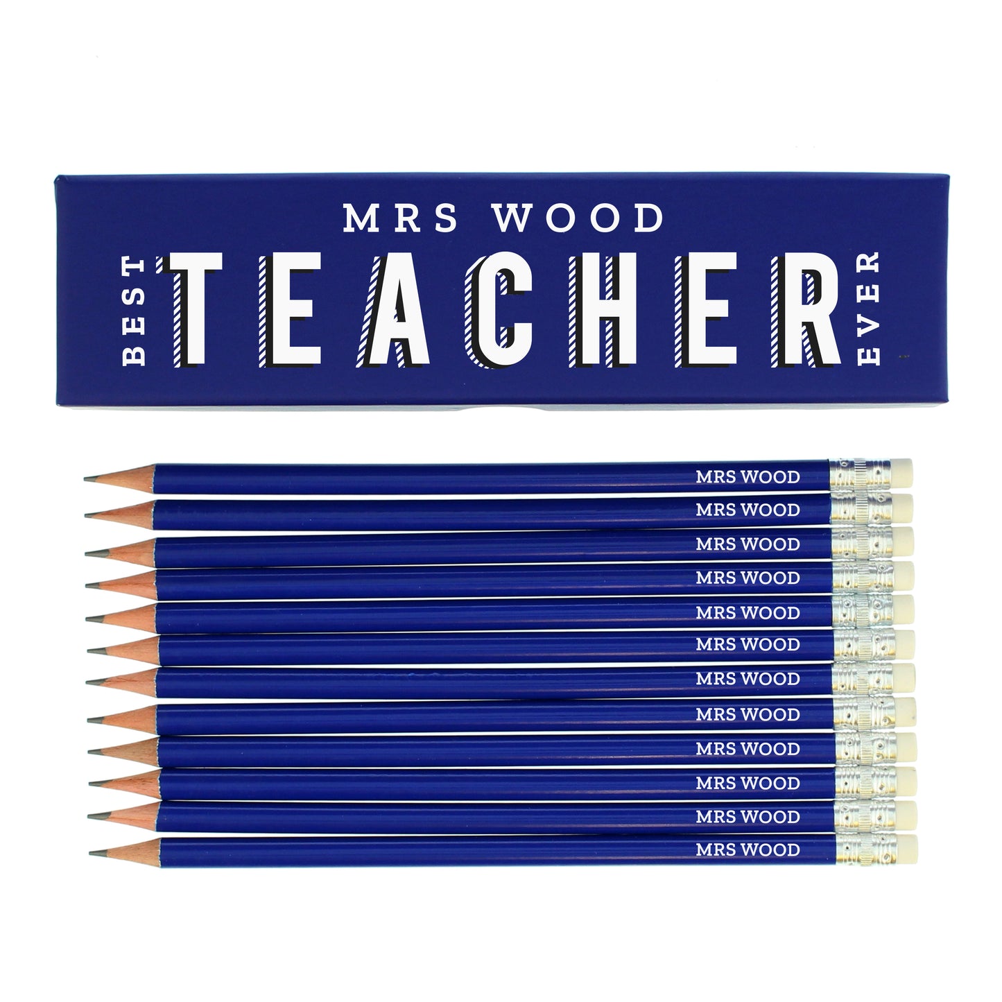 Teacher Gift - Personalised Best Teacher Ever Blue Pencils