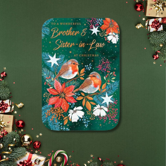 Brother & Sister In Law Christmas Card - Red Robins