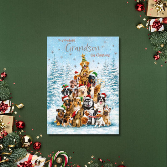 Grandson Christmas Card - Tree Of Dogs