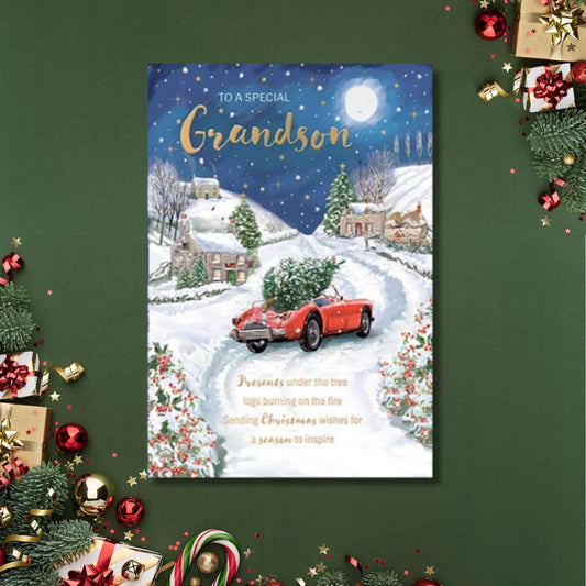 Grandson Christmas Card - Delivering The Tree