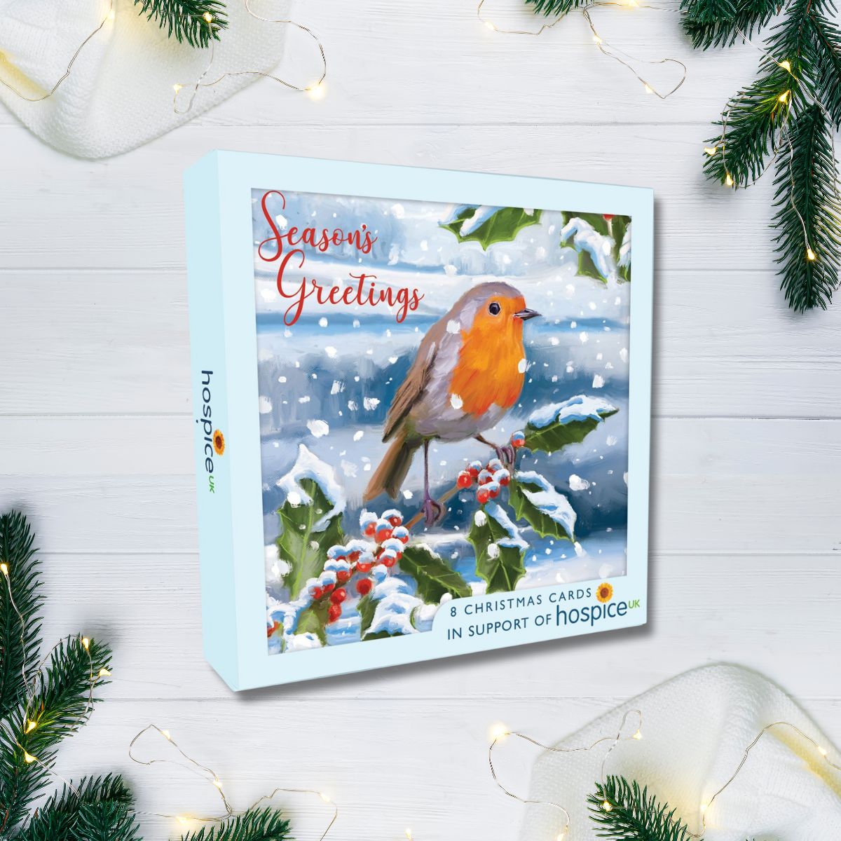 8 x Christmas Cards In Box - Snowy Red Robin