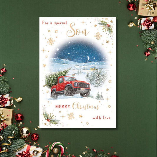 Son Christmas Card - Delivering The Tree