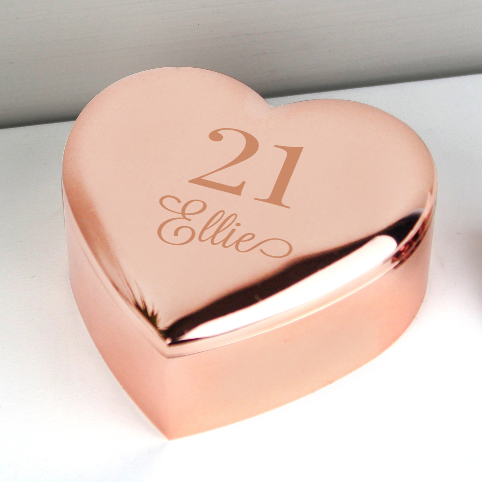 Personalised Rose Gold Heart 21st Trinket Box