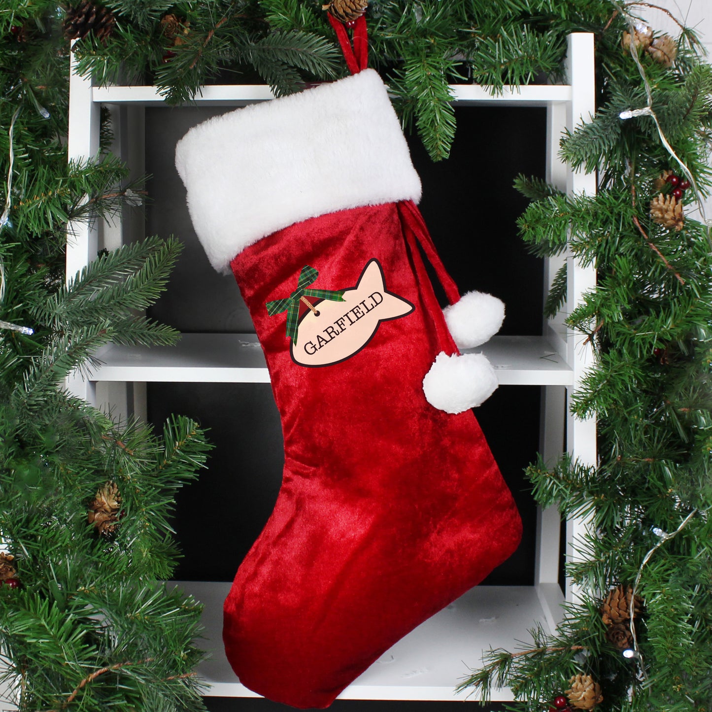 Personalised Christmas Stocking Cat Treats Luxury Red