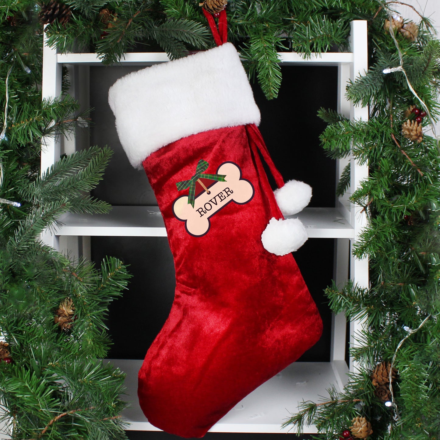 Personalised Christmas Stocking Dog Treats Luxury Red