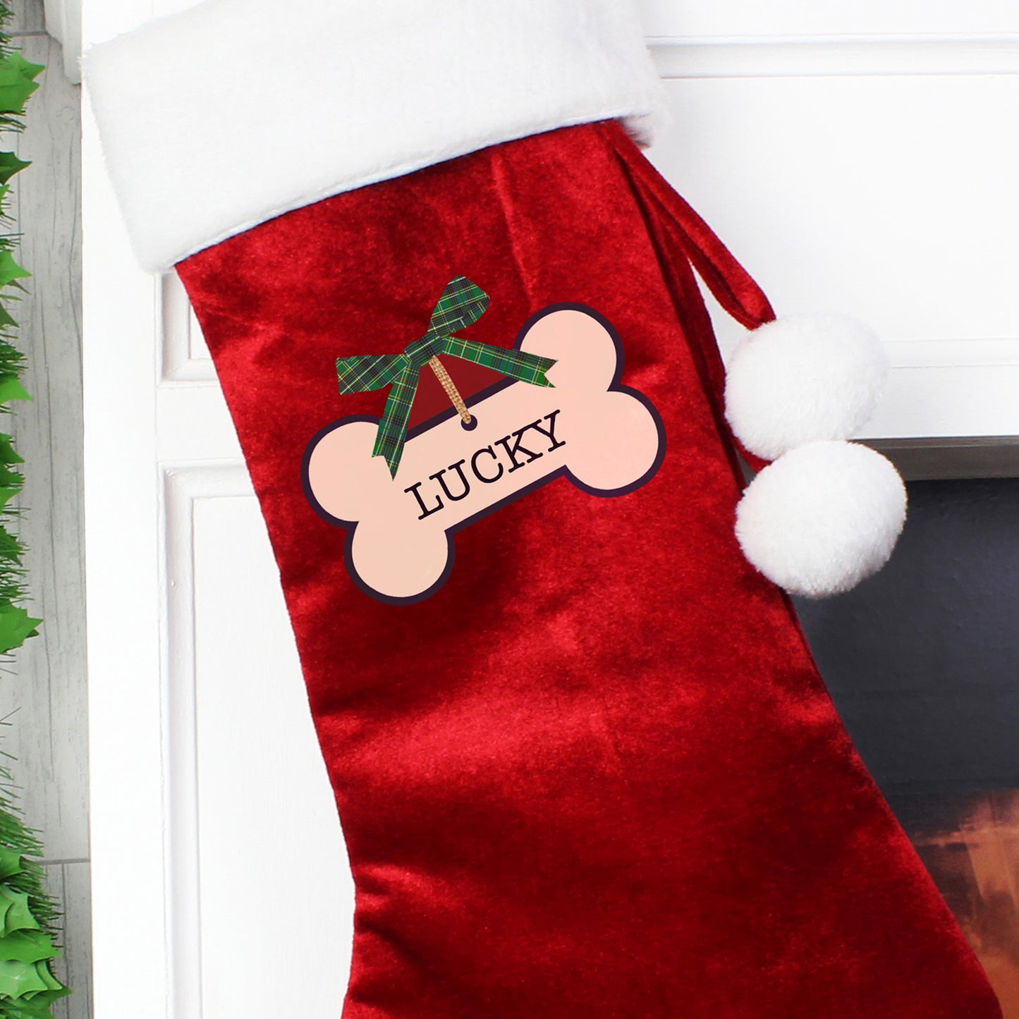 Personalised Christmas Stocking Dog Treats Luxury Red