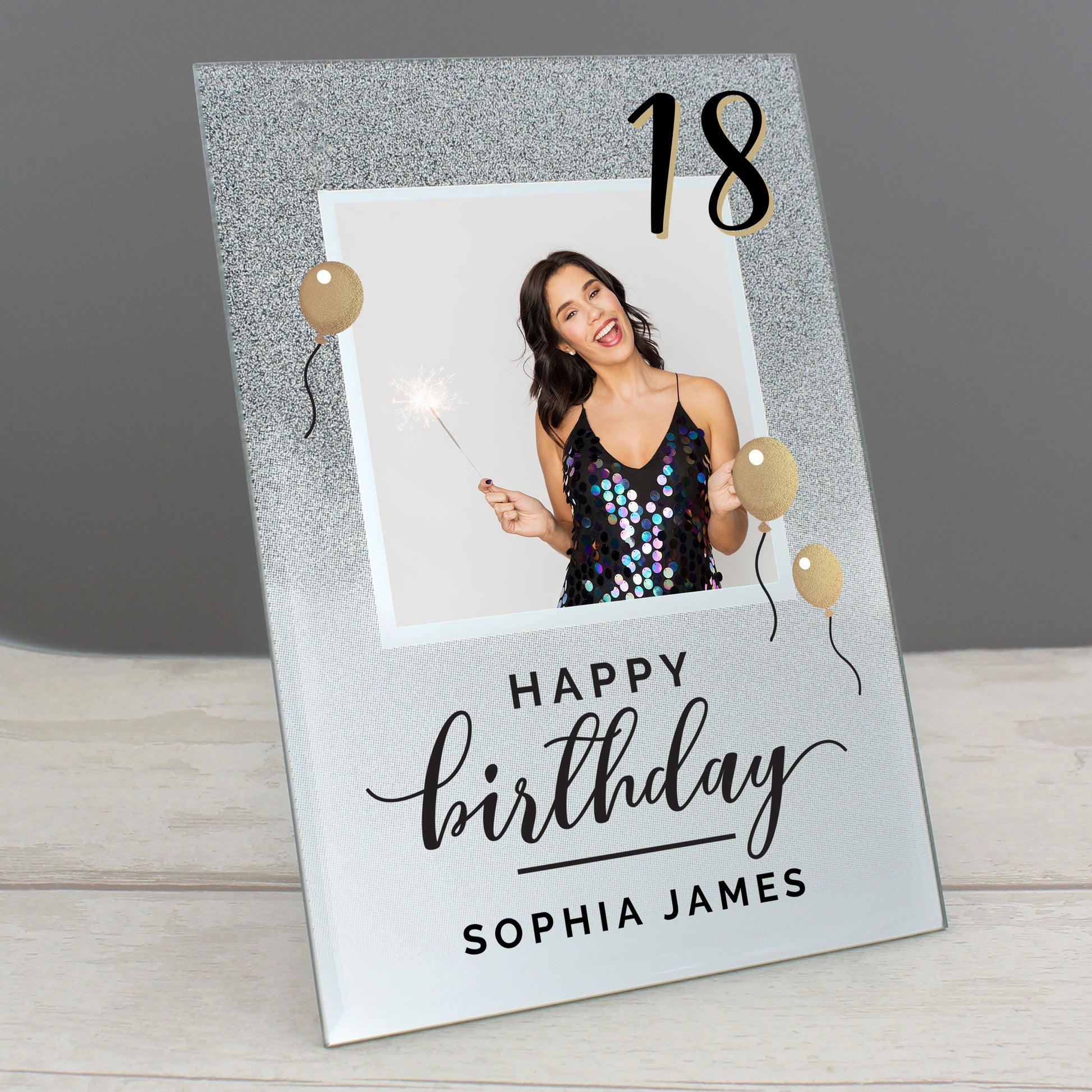Personalised Any Age Birthday 4x4 Glitter Glass Photo Frame