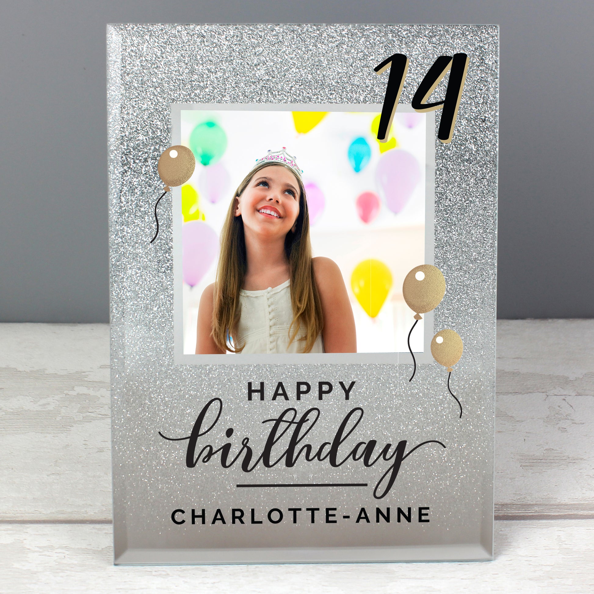 Personalised Any Age Birthday 4x4 Glitter Glass Photo Frame