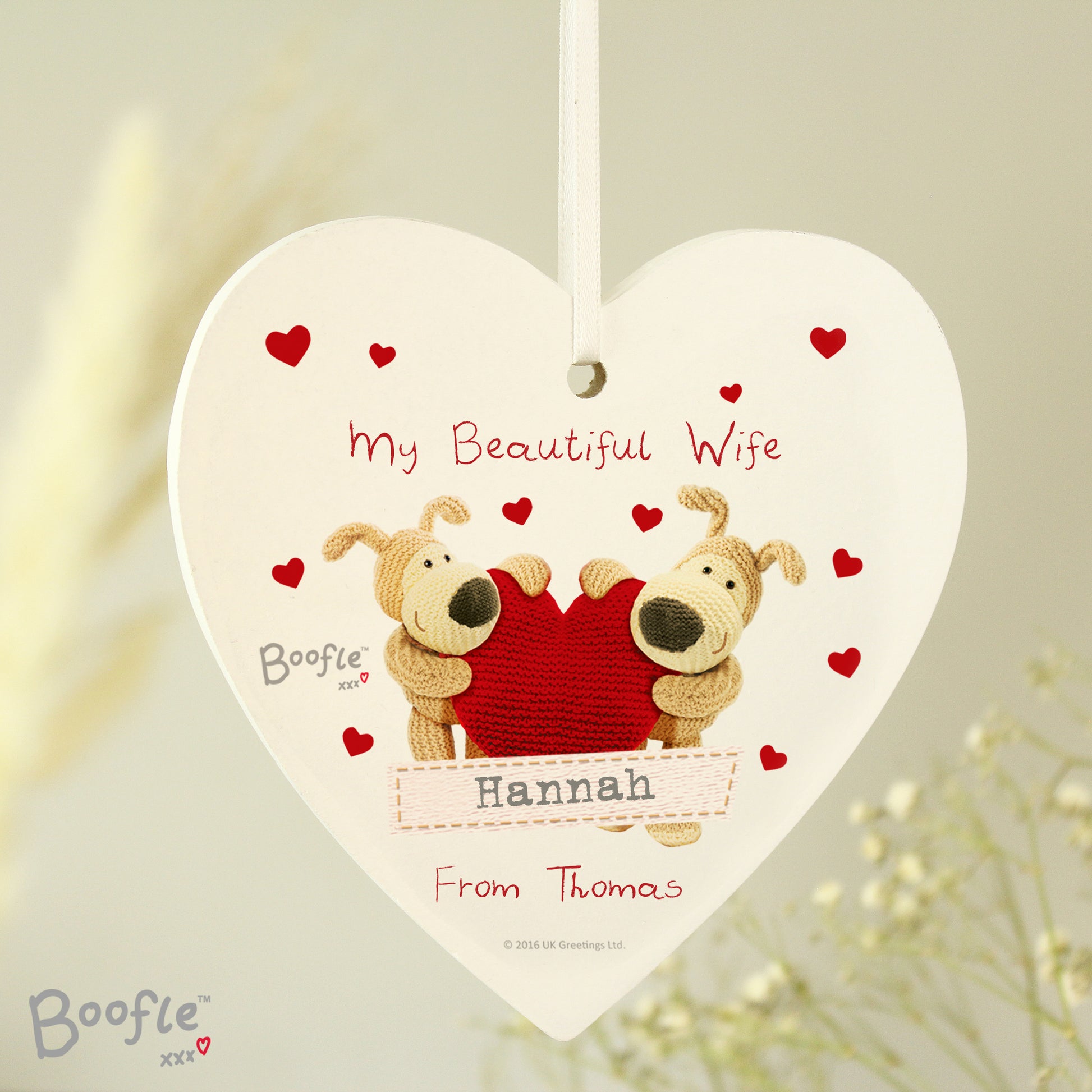 Boofle Personalised Valentine Hanging Heart Decoration