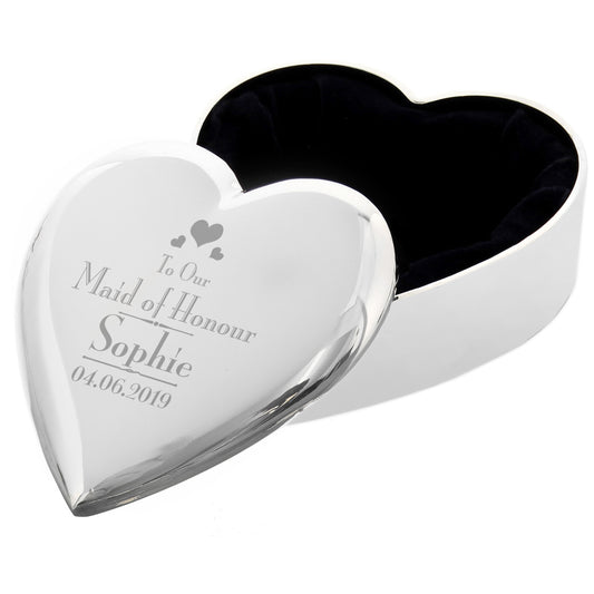 Personalised - Decorative Wedding Maid of Honour Heart Trinket Box