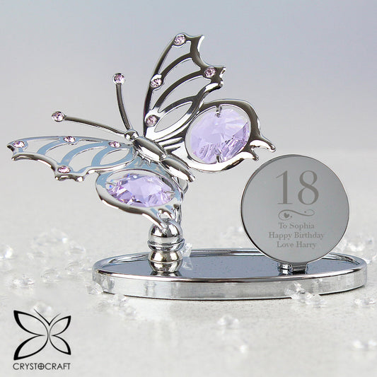 Personalised 18th Swirls & Hearts Birthday Crystocraft Butterfly