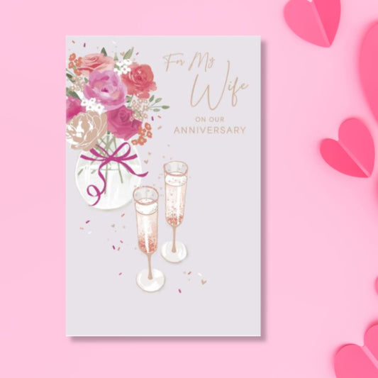 Wife Anniversary Card - Thinking Of You Champagne Flutes