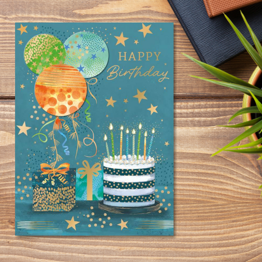 Traditional Birthday Card- Cake & Balloons