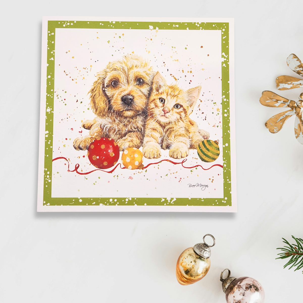 Open Christmas Card - Bree Merryn Puppy & Kitten