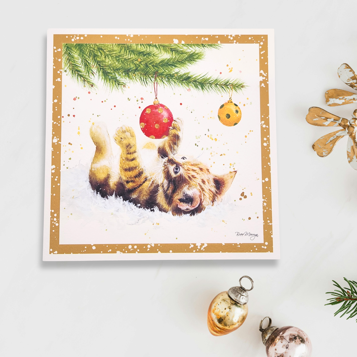 Open Christmas Card - Bree Merryn Kitten Under Tree
