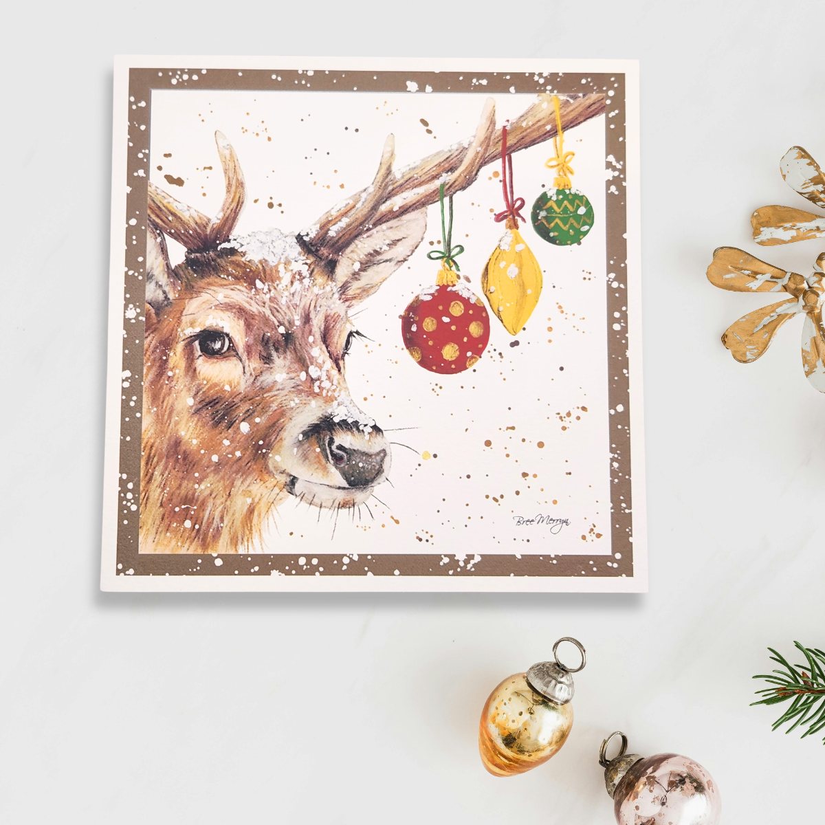 Open Christmas Card - Bree Merryn Deer & Baubles