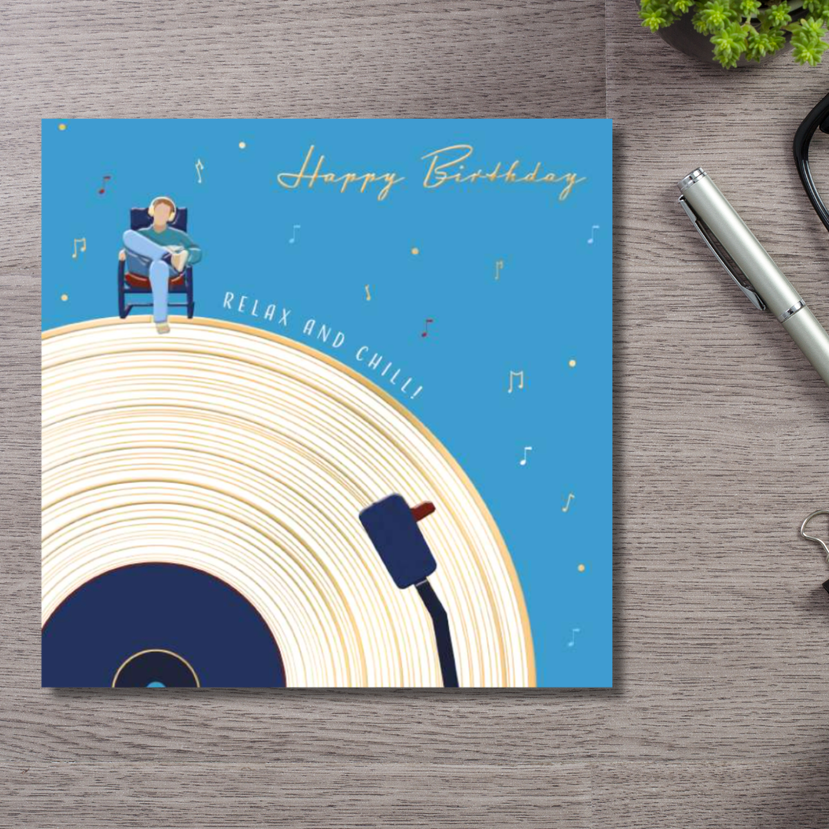 Fella Birthday Card - Relax & Chill Record Player