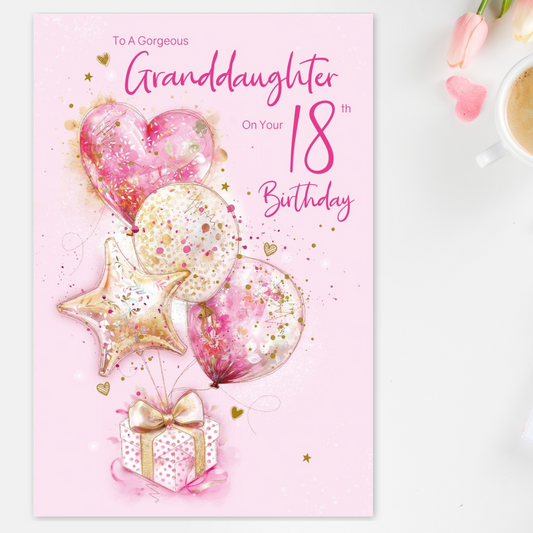 Granddaughter 18th Birthday Card - Gift & Balloons