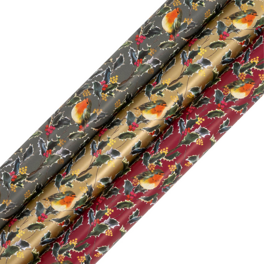 Christmas Rollwrap Collection - 3 x 4M Holly Harmony