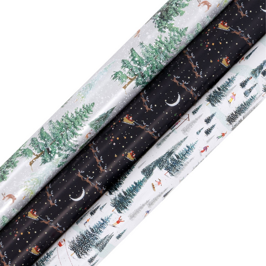 Christmas Rollwrap Collection - 3 x 4M Ski, Sky & Spruce