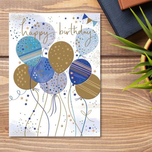 Traditional Birthday Card - Blue Balloons
