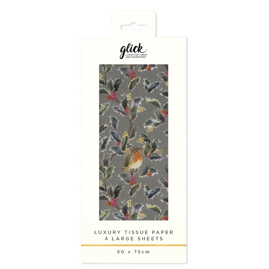 Christmas Printed Tissue Paper - Holly Harmony Grey