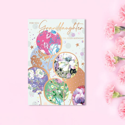 Granddaughter Birthday Card - Elderflower Balloons