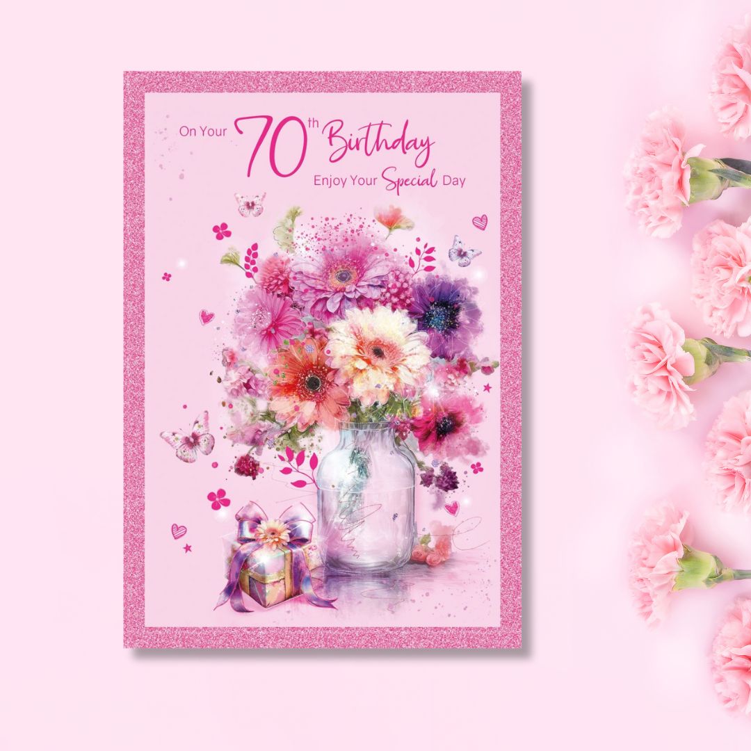 70th Birthday Card - Floral Vase