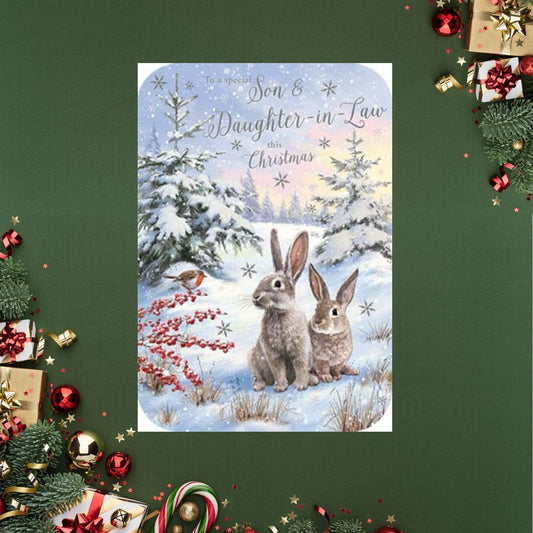 Son & Daughter In Law Christmas Card - Snow Bunnies