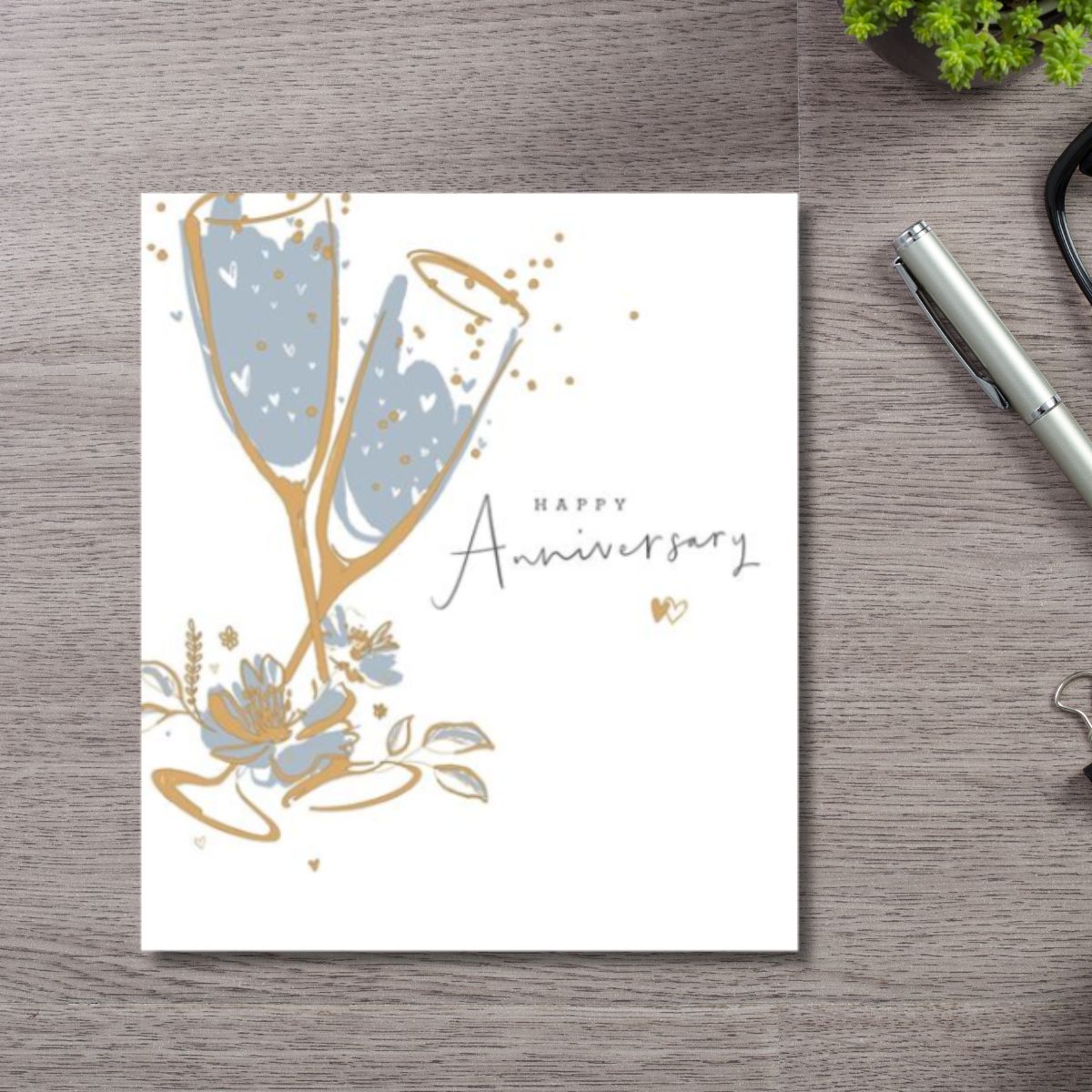 Happy Anniversary Card - Gold & Silver Flutes