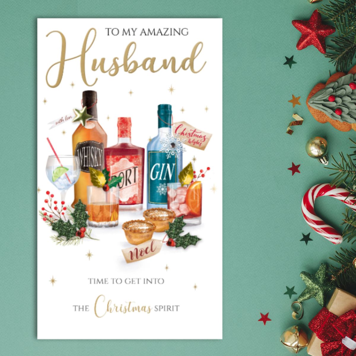 Husband Christmas Card - Festive Tipple Embellished