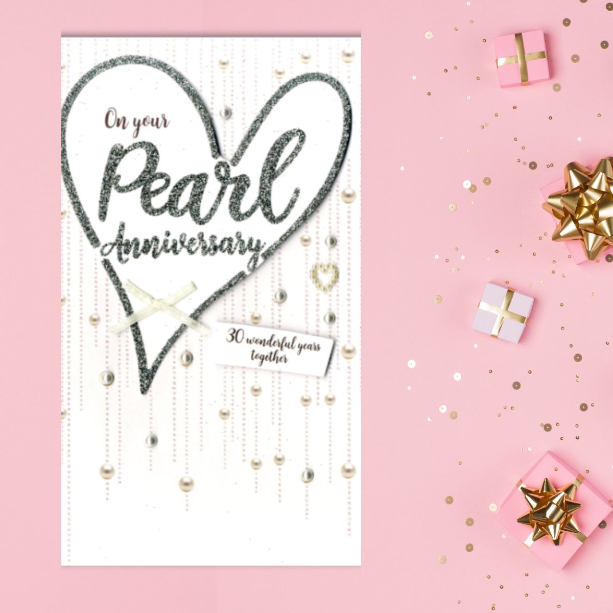 Pearl Wedding Anniversary Card - 30th Champagne Decoupage Heart