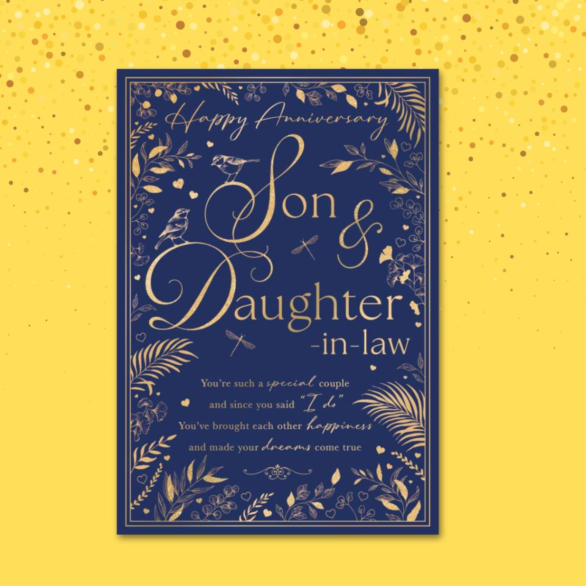 Son & Daughter-In-Law Wedding Anniversary Card - Gold Foil Floral Border